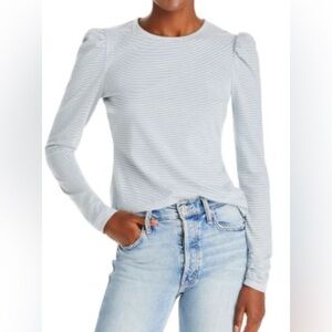 EUC Rebecca Taylor Women's Striped Ruched Long Sleeve Top SZ M Blueish Gray